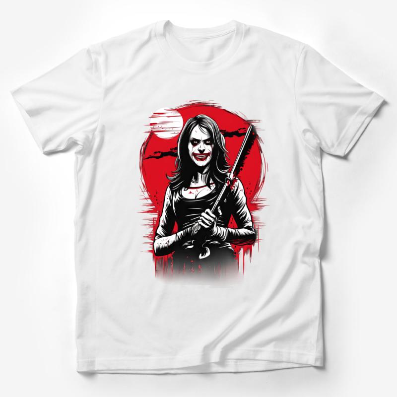 Women's Horror Character T-Shirt, Creepy Graphic Tee, Scary Movie Fan Gift, Red and Black Male T-Shirt