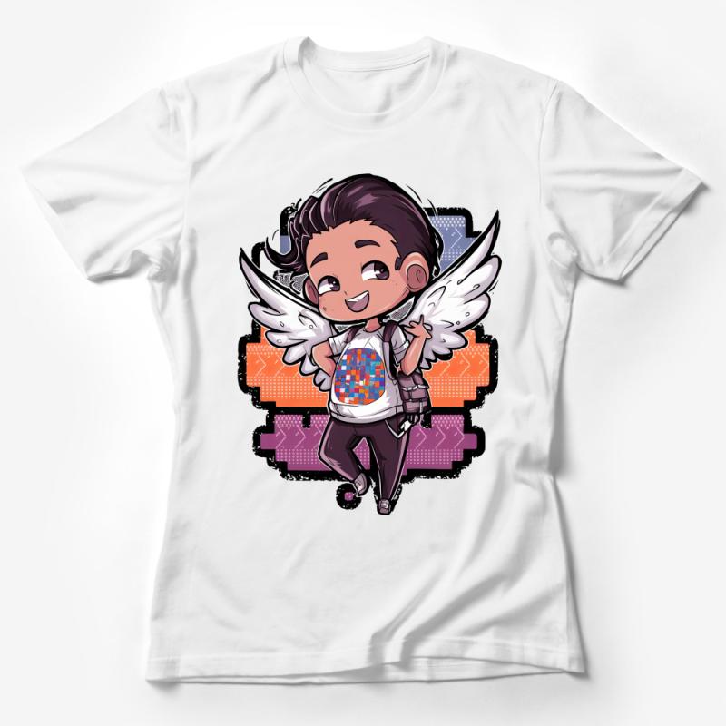 Cute Angelic Character T-Shirt, Colorful Winged Cartoon, Casual Geeky Tee, Vibrant Graphic Shirt for All Ages Female T-Shirt