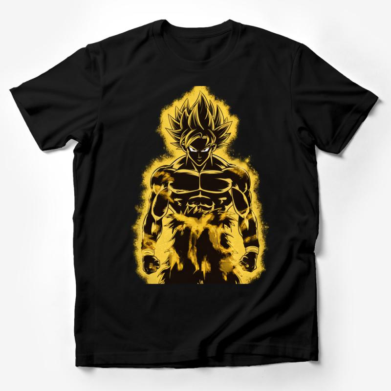 Super Saiyan Gold Print T-Shirt, Anime Inspired Graphic Tee, Unisex Cotton Shirt, Casual Streetwear, Gift for Fans, Bold Statement Top Male T-Shirt