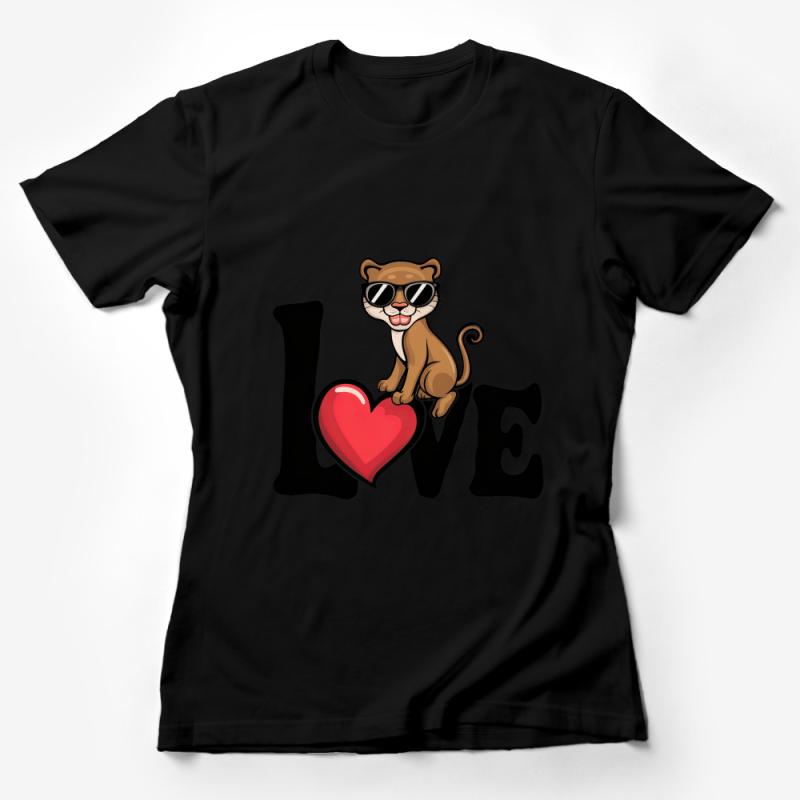 Cute Cat Love T-Shirt, Funny Cat with Sunglasses Heart Tee, Unisex Graphic Shirt, Casual Streetwear, Animal Lover Gift Female T-Shirt