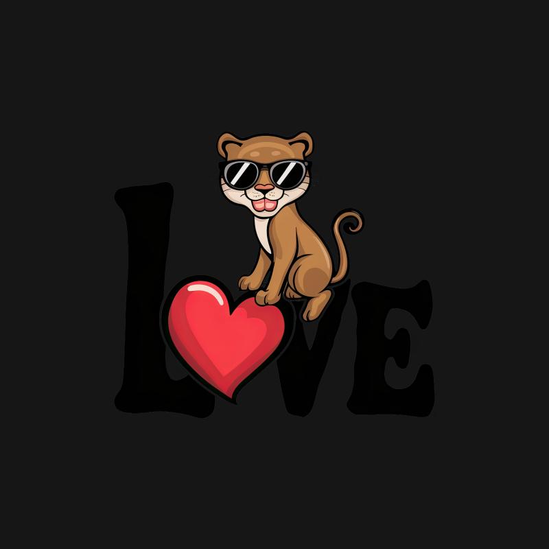 Cute Cat Love T-Shirt, Funny Cat with Sunglasses Heart Tee, Unisex Graphic Shirt, Casual Streetwear, Animal Lover Gift Male T-Shirt