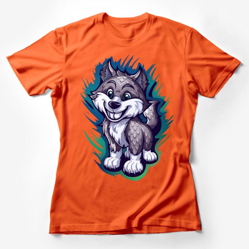 Kids Cartoon Wolf T-Shirt, Cute Animal Graphic Tee, Unisex Children's Clothing, Soft Cotton Shirt, Fun Wildlife Illustration Top Female T-Shirt