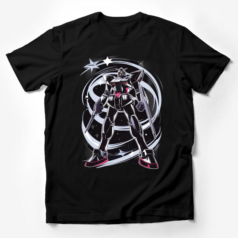 Retro Robot Graphic Tee, Vintage Sci-Fi Style T-Shirt, Unisex Cybernetic Warrior Top Male T-Shirt
