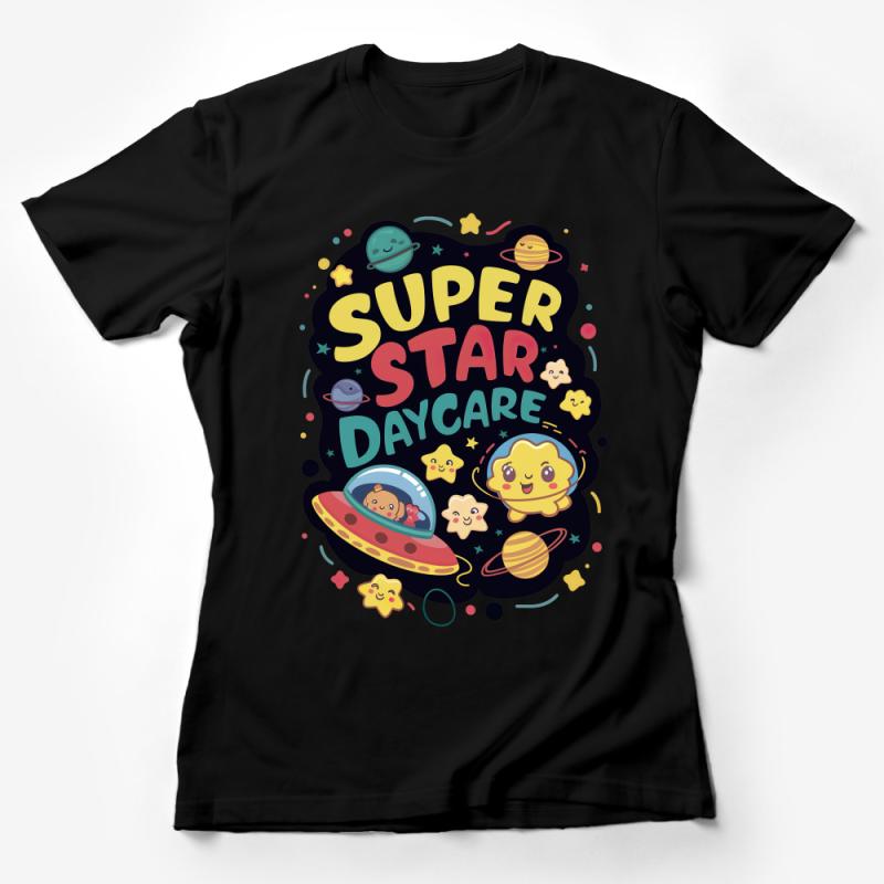 Kids Space Theme T-Shirt, Super Star Daycare Fun Graphic Tee, Outer Space Toddler Top, Cute Cartoon Planets Clothing for Children Female T-Shirt