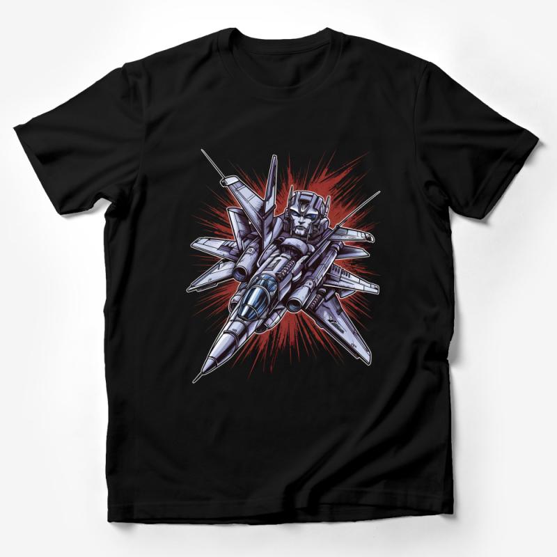 Vintage Robot Jet Fighter Graphic Tee, Retro Sci-Fi Robot T-Shirt, Unisex Adult Clothing, Cool Casual Wear, Gift for Geeks Male T-Shirt