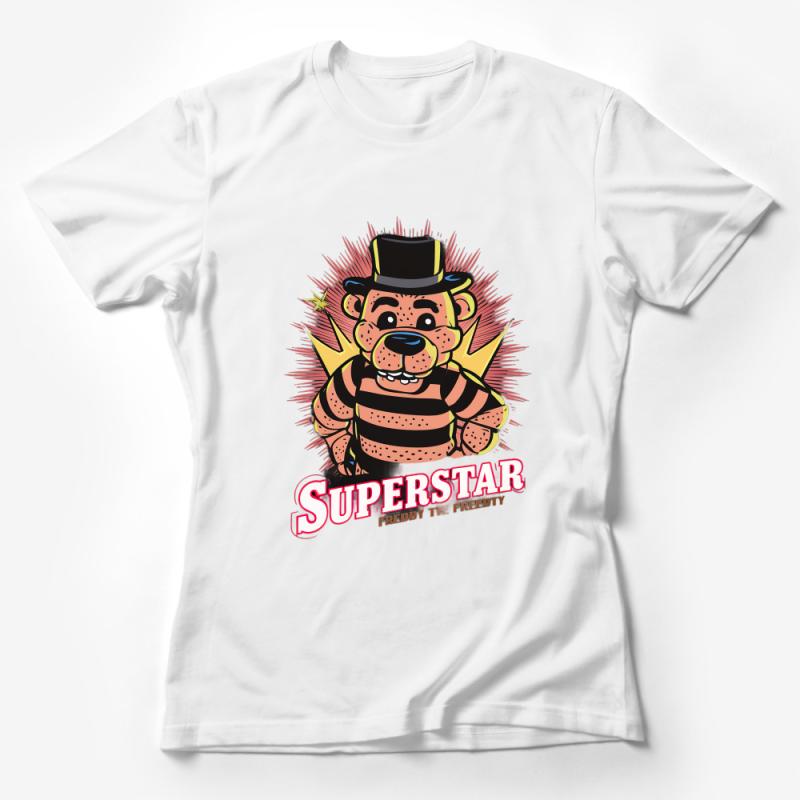 Cartoon Bear Superstar T-Shirt, Freddy the Friendly Graphic Tee, Vibrant Kids' Character Shirt, Unique Animal Top for All Ages Female T-Shirt