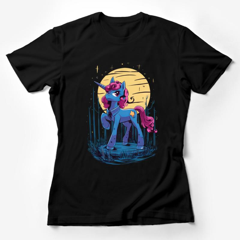 Unicorn Graphic Tee, Kids Fantasy T-Shirt, Magical Pony with Moon, Cool Children's Clothing Female T-Shirt