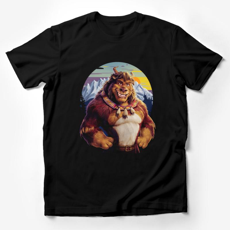 Fantasy Beast Cartoon Graphic T-Shirt, Unisex Mountain Creature Tee, Cool Mythical Animal Shirt, Unique Character Apparel Male T-Shirt