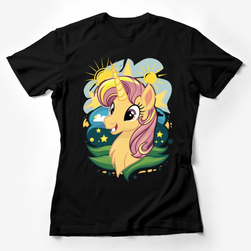 Cute Unicorn Graphic Tee for Kids, Whimsical Fairy Tale T-Shirt, Sun and Stars, Girls Magical Shirt Female T-Shirt