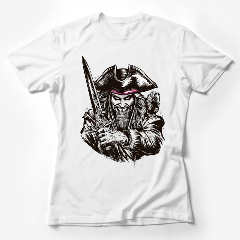 Pirate Graphic T-Shirt, Men's Pirate Tee with Sword and Parrot, Unique Pirate Costume, Nautical Adventure Shirt, Gift for Him Female T-Shirt