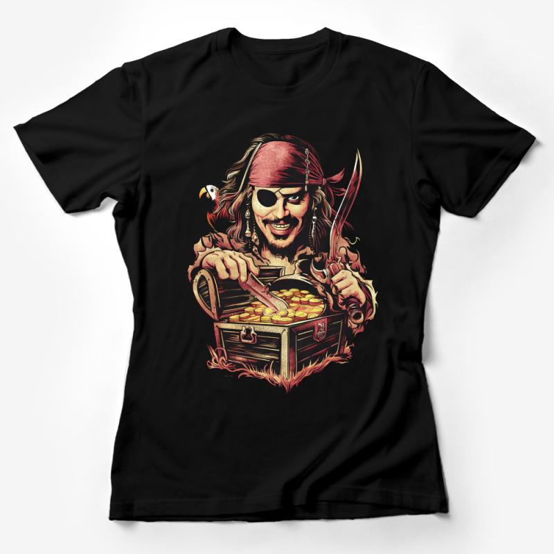 Pirate Treasure Chest Graphic T-Shirt, Unisex Pirate Captain Tee, Adventure Sea Pirate Coin Shirt, Cool Pirate Party Costume Top Female T-Shirt