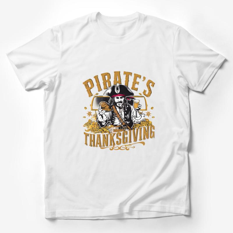 Pirate's Thanksgiving Treasure Chest Gold Coins Themed Graphic Tee Male T-Shirt