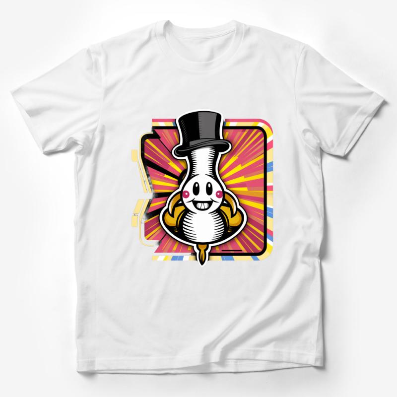 Quirky Cartoon Snake with Top Hat T-Shirt, Funky Animal Graphic Tee, Colorful Vibrant Unisex Shirt for All Ages Male T-Shirt