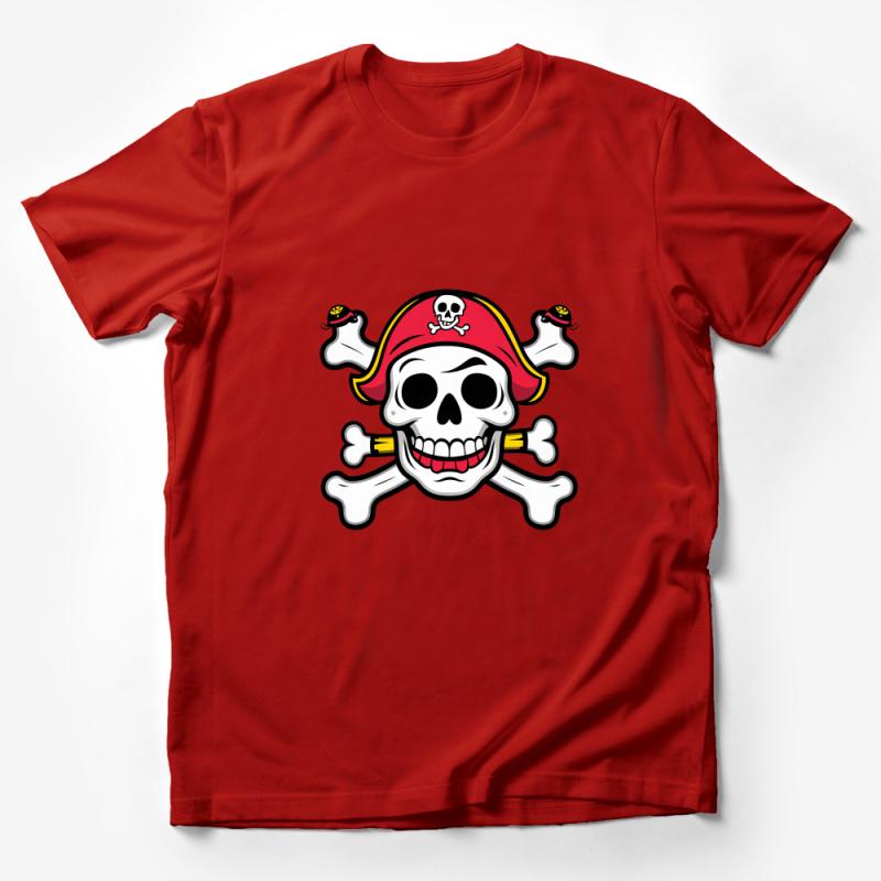 Pirate Skull Crossbones T-Shirt, Unisex Pirate Party Shirt, Red Bandana Skull Tee, Jolly Roger Halloween Costume Top Male T-Shirt