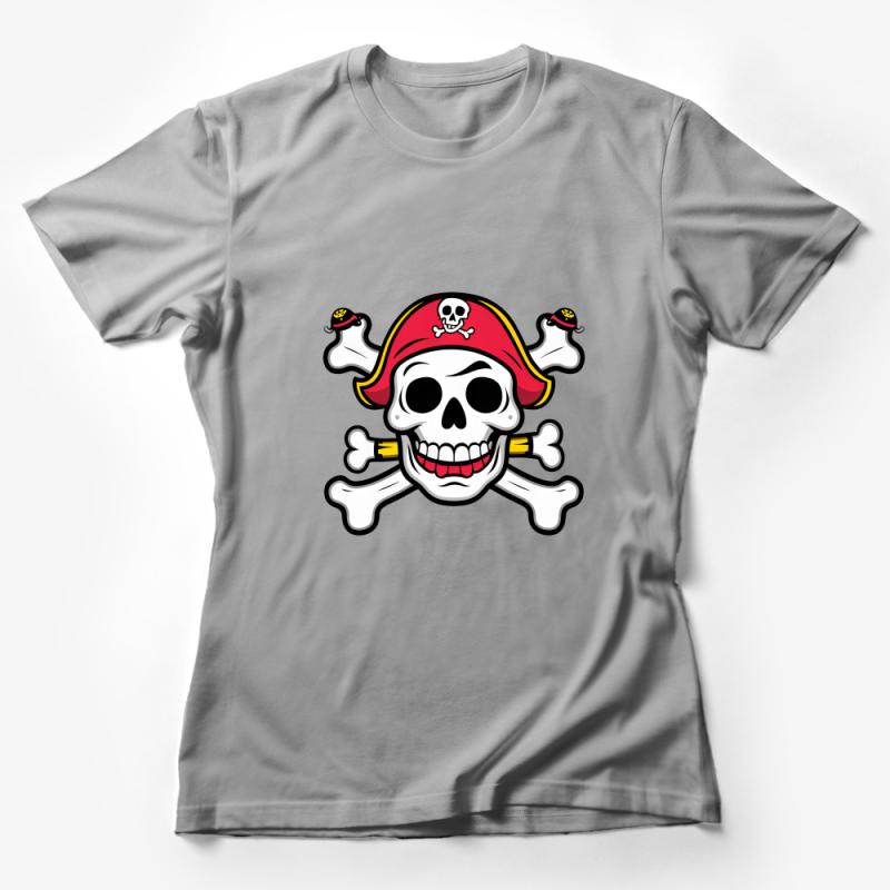 Pirate Skull Crossbones T-Shirt, Unisex Pirate Party Shirt, Red Bandana Skull Tee, Jolly Roger Halloween Costume Top Female T-Shirt