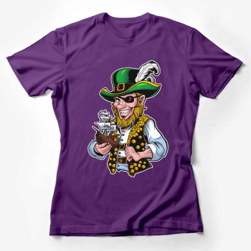 Pirate Ship Graphic Tee, Men's Funny Pirate T-Shirt, Gold Treasure Chest, Nautical Adventure Shirt, Unique Gift for Pirate Fans Female T-Shirt