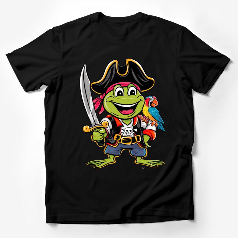 Pirate Turtle Cartoon T-Shirt, Kids Adventure Graphic Tee, Colorful Parrot Illustration, Unisex Children's Wear, Fun Animal Shirt Male T-Shirt