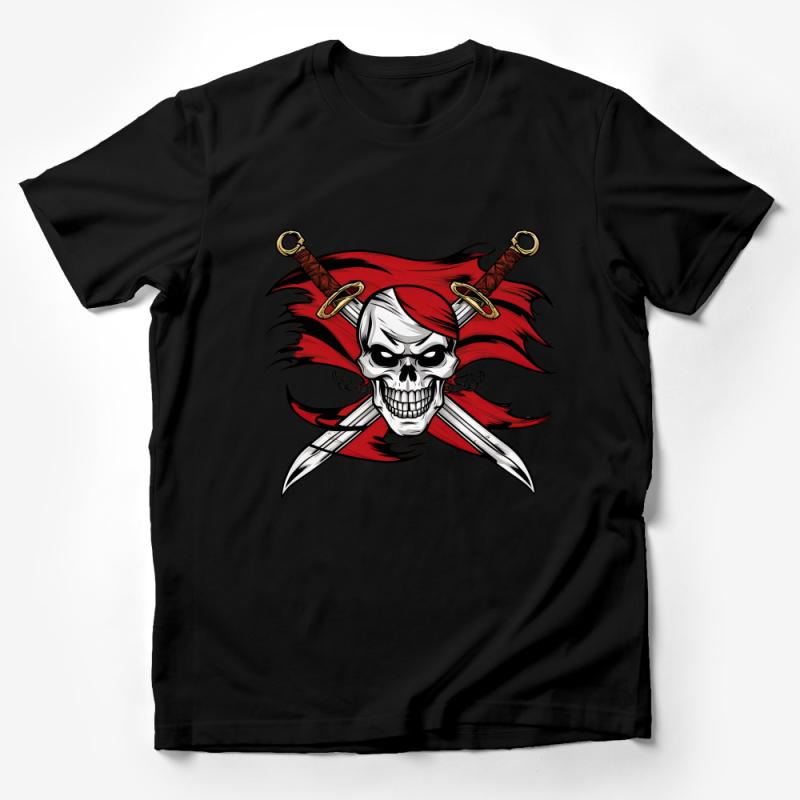 Pirate Skull T-Shirt, Cross Swords Graphic Tee, Jolly Roger Flag Inspired, Unisex Shirt for Buccaneer Party, Nautical Adventure Top Male T-Shirt