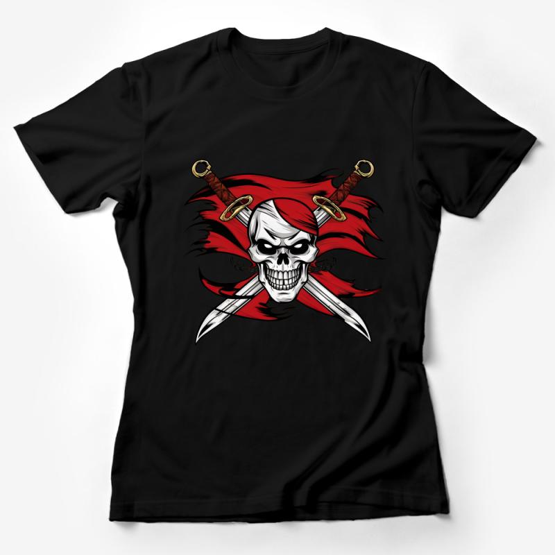 Pirate Skull T-Shirt, Cross Swords Graphic Tee, Jolly Roger Flag Inspired, Unisex Shirt for Buccaneer Party, Nautical Adventure Top Female T-Shirt