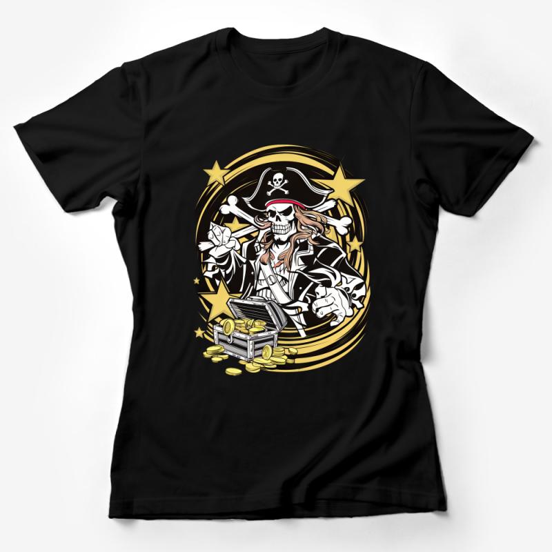 Pirate Skull and Treasure Chest Graphic T-Shirt, Unisex Cotton Tee, Nautical Adventure Casual Wear, Unique Gift for Pirate Fans Female T-Shirt
