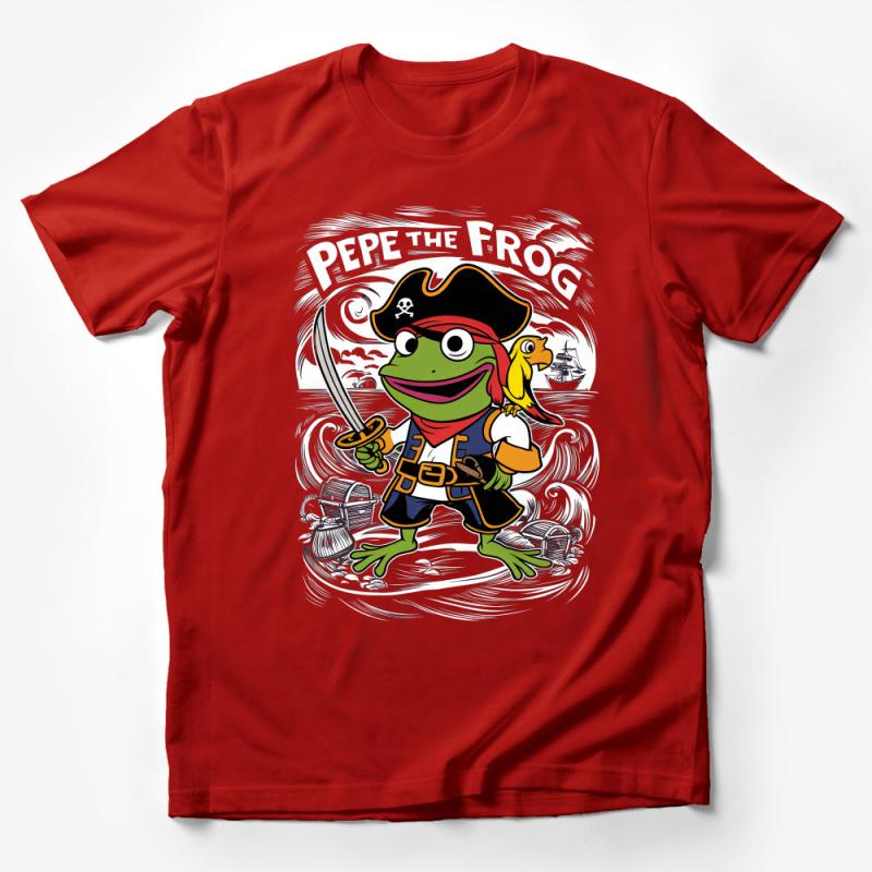Pirate Frog T-Shirt, Cute Amphibian Cartoon, Unisex Pirate Theme Tee, Graphic Shirt for Adults, Fun Animal Illustration, Gift Idea Male T-Shirt