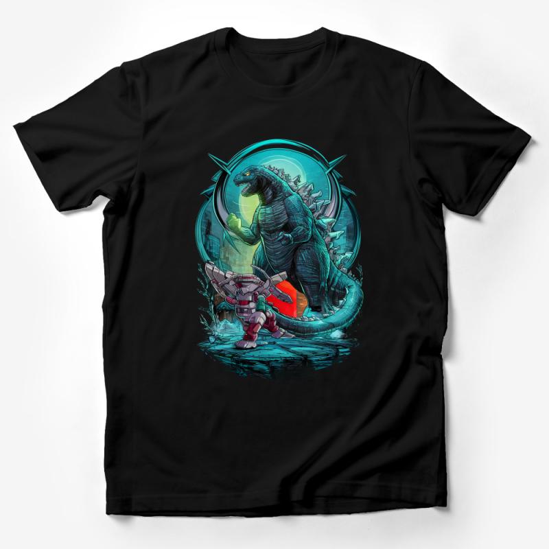 Dinosaur Battle Graphic Tee, Sci-Fi Monster Shirt, Cool Dino T-Shirt, Unique Geek Apparel, Gift for Nerds Male T-Shirt