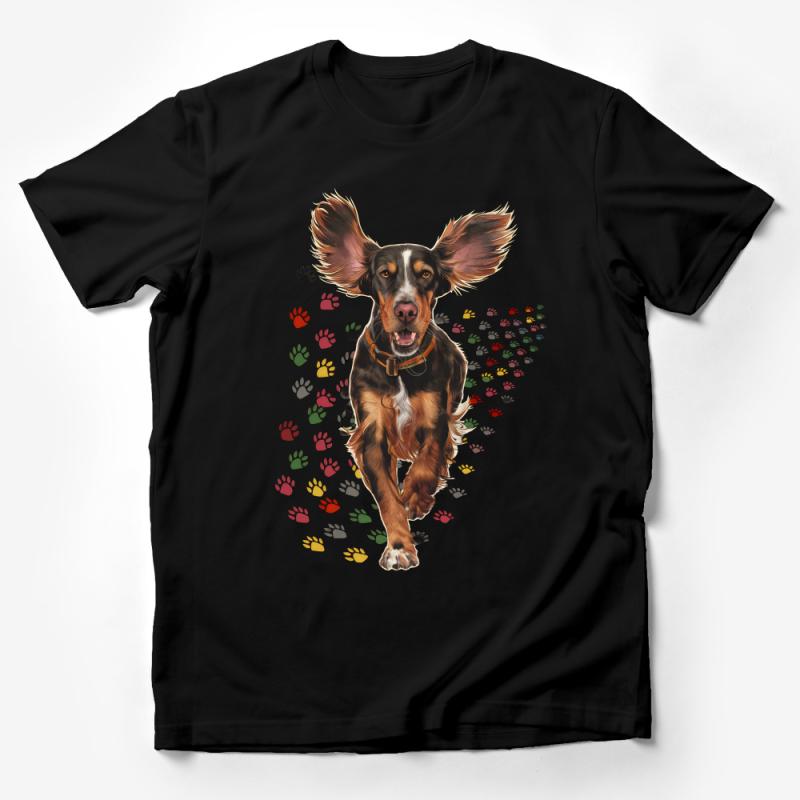 Funny Ears Dog T-Shirt, Animal Lover Gift, Colorful Paw Print Tee, Casual Unisex Shirt Male T-Shirt