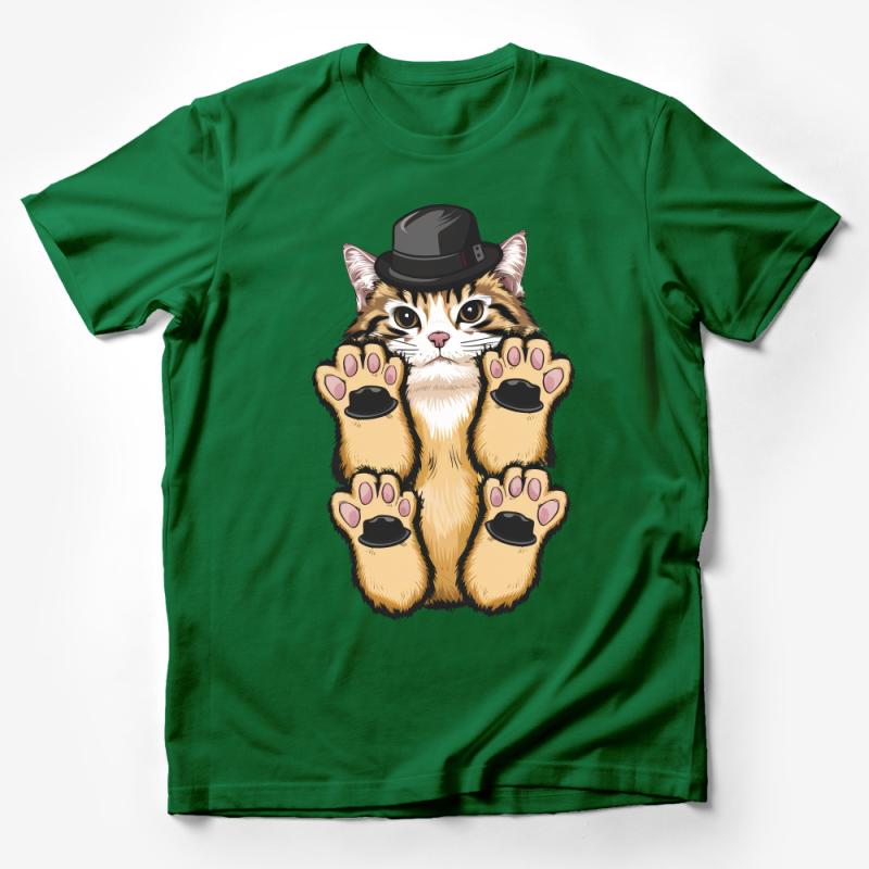 Cute Cat T-Shirt with Hat, Funny Cat Lover Tee, Whimsical Kitten Graphic Shirt, Unisex Clothing Gift, Pet Themed Apparel Male T-Shirt