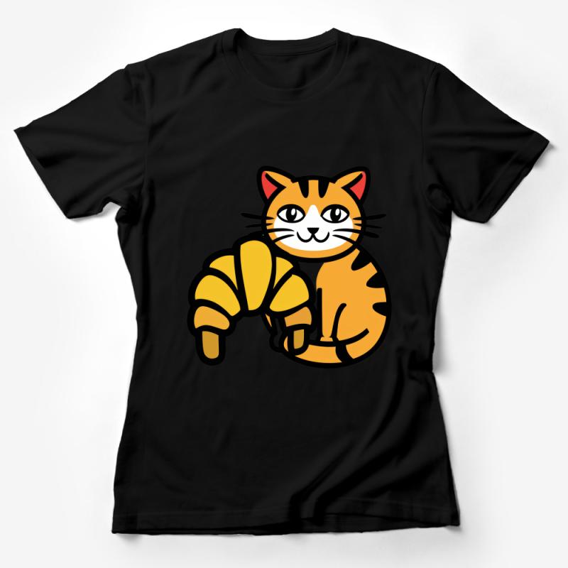 Cute Cat with Croissant Body T-Shirt, Funny Kitten Tee, Unisex Graphic Tee, Foodie Cat Lover Gift, Whimsical Animal Shirt Female T-Shirt