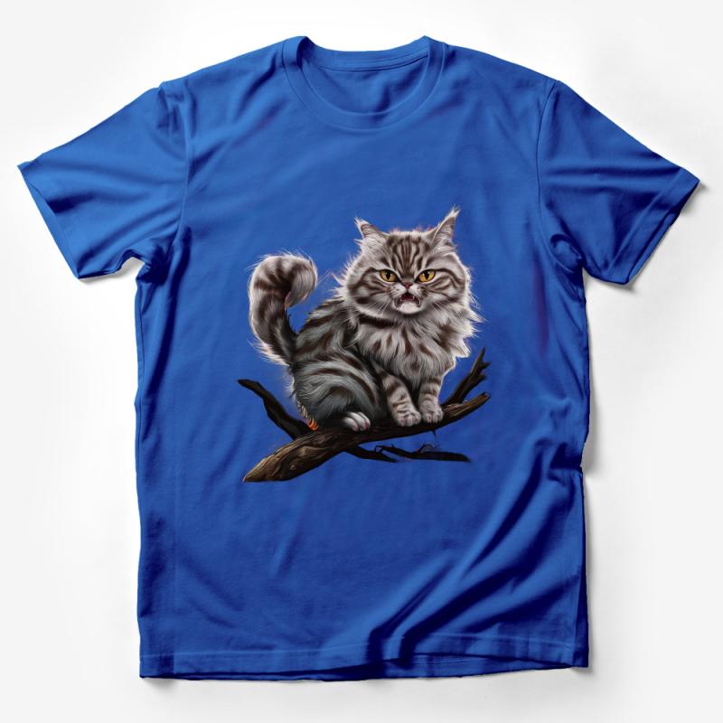 Fluffy Tabby Cat T-Shirt, Cat Lover Gift, Unisex Graphic Tee, Animal Print Cotton Shirt, Casual Pet Owner Apparel, Soft Comfy Top Male T-Shirt
