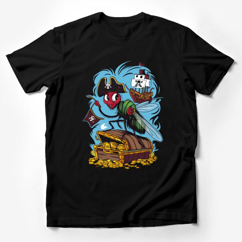 Colorful Pirate Parrot T-Shirt, Treasure Chest and Ship Design, Unisex Graphic Tee, Casual Summer Adventure Apparel, Unique Pirate Gift Male T-Shirt