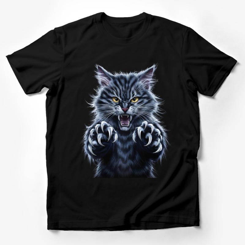 Fierce Cat Graphic T-Shirt, Angry Cat Illustration Tee, Unisex Animal Shirt, Trendy Feline Art Top, Cat Lover Gift, Cool Cat Design Shirt Male T-Shirt