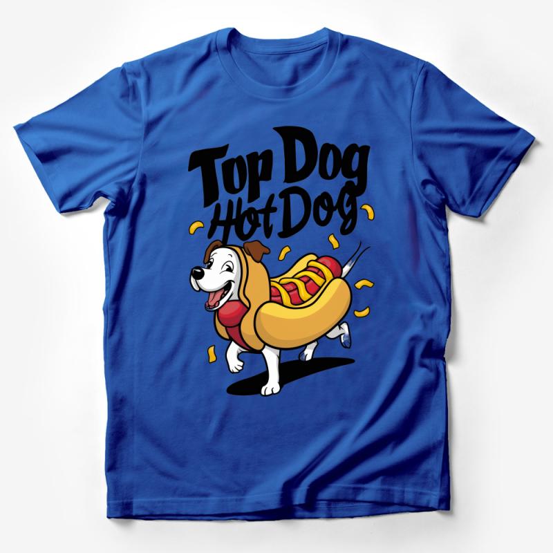 Funny Top Dog Hot Dog T-Shirt, Cartoon Dog in Bun Graphic Tee, Novelty Shirt for BBQ Party, Casual Wear Male T-Shirt