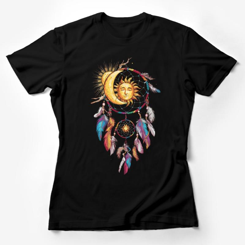 Boho Chic Dreamcatcher Tee, Moon and Sun Graphic T-Shirt, Unisex Bohemian Style Top, Spiritual Gift Clothing Female T-Shirt