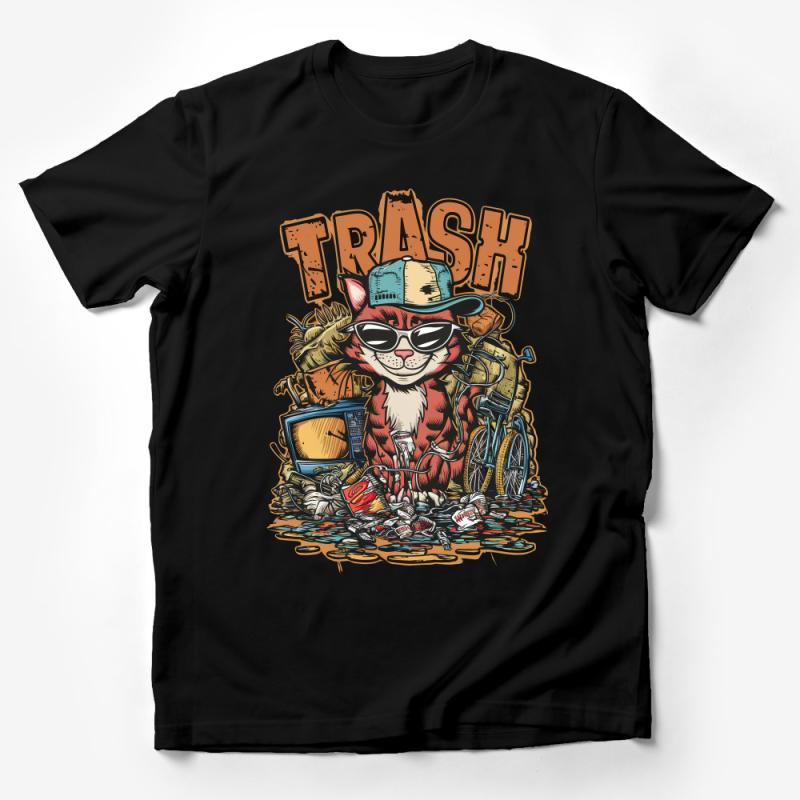 Cool Cat Trash Collector Graphic T-Shirt, Vintage Style Hipster Cat Tee, Unisex Casual Streetwear, Unique Gift Idea Male T-Shirt