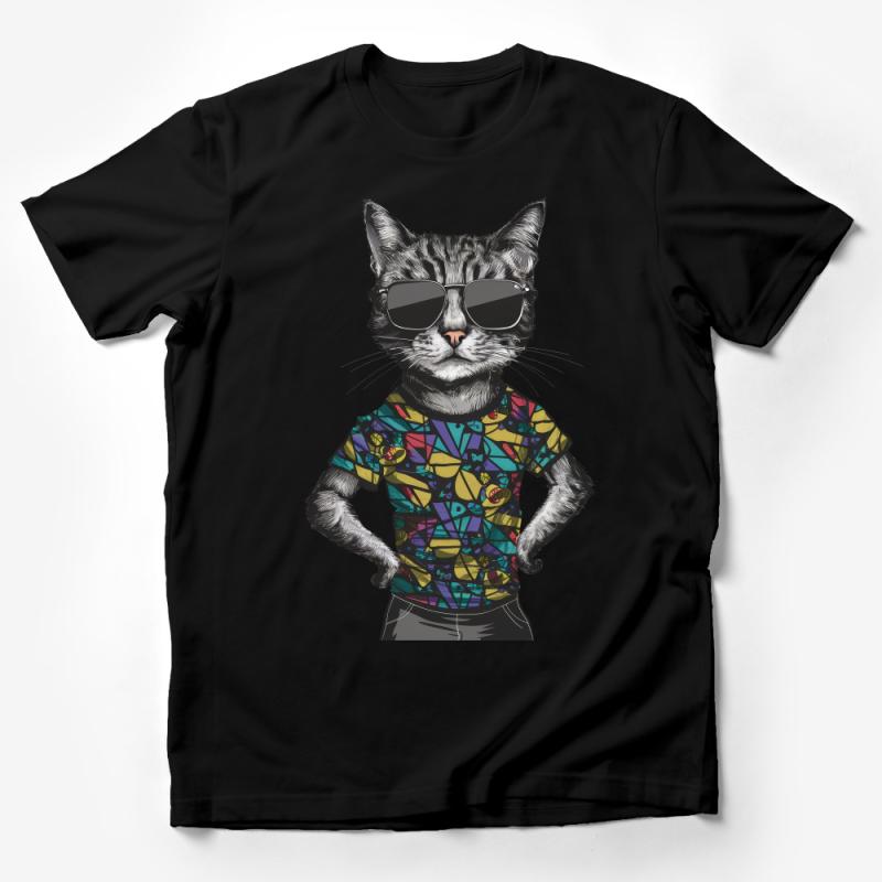 Cool Cat T-Shirt with Sunglasses, Funky Cat Graphic Tee, Unisex Casual Shirt, Hipster Cat Top, Unique Feline Design, Gift for Cat Lovers Male T-Shirt