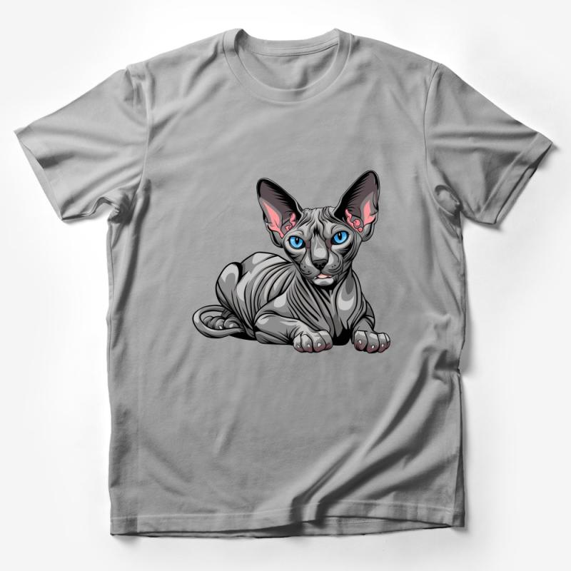 Cute Sphynx Cat T-Shirt, Hairless Cat Lover Tee, Unique Pet Illustration Shirt, Unisex Cat Graphic Tee, Casual Animal Print Top Male T-Shirt