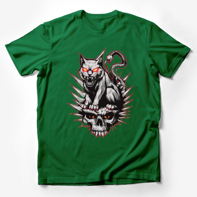 Menacing Cat and Dragon Graphic Tee, Stylish Unisex T-Shirt, Unique Fantasy Art Shirt for Casual Wear Male T-Shirt