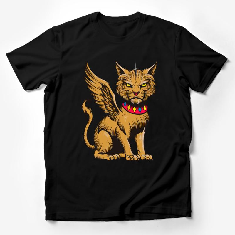 Winged Cat Graphic Tee, Mythical Creature Shirt, Fantasy Feline Art T-Shirt, Unique Animal Illustration Top, Casual Wear Male T-Shirt