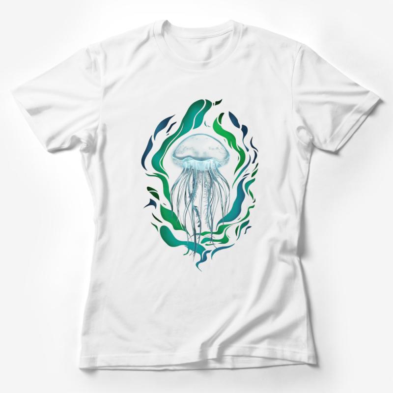 Ocean-Inspired Jellyfish T-Shirt, Marine Life Graphic Tee, Unisex Aqua Theme Casual Wear, Artistic Sea Creature Illustration Top Female T-Shirt