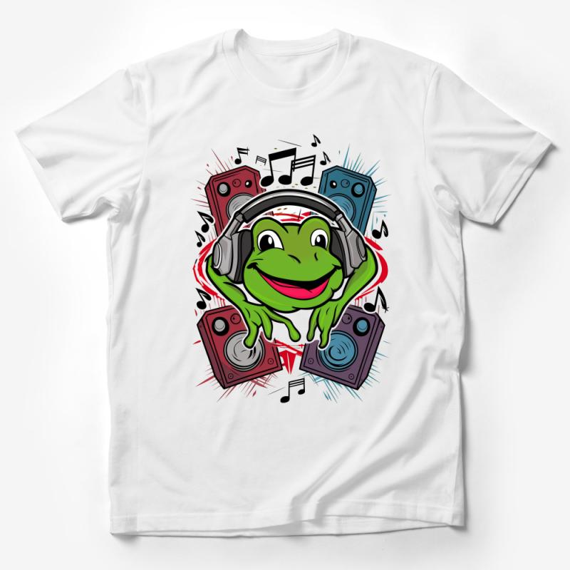 Funky Frog DJ with Headphones Music Lover T-Shirt, Colorful Cartoon Animal Tee, Unique Graphic Design Shirt for Parties Male T-Shirt