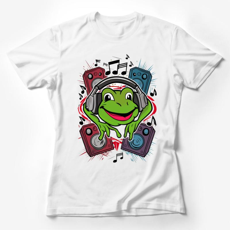 Funky Frog DJ with Headphones Music Lover T-Shirt, Colorful Cartoon Animal Tee, Unique Graphic Design Shirt for Parties Female T-Shirt
