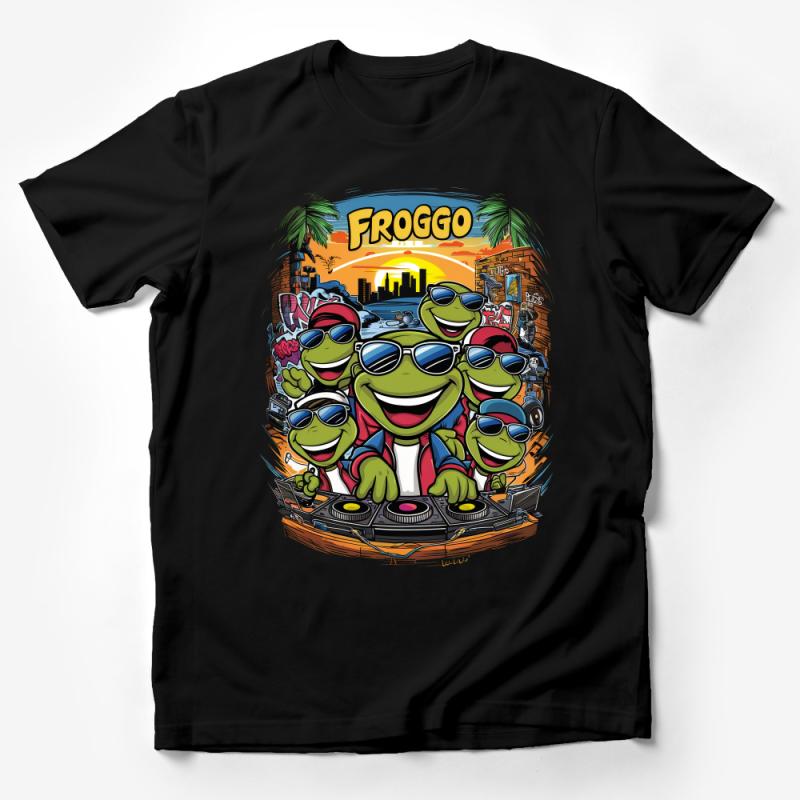 Vintage Froggo DJ T-Shirt, Retro Style Cartoon Frogs, Cool Music Lover Tee, Hip Hop Amphibian Graphic Shirt, Unisex Party Wear Male T-Shirt
