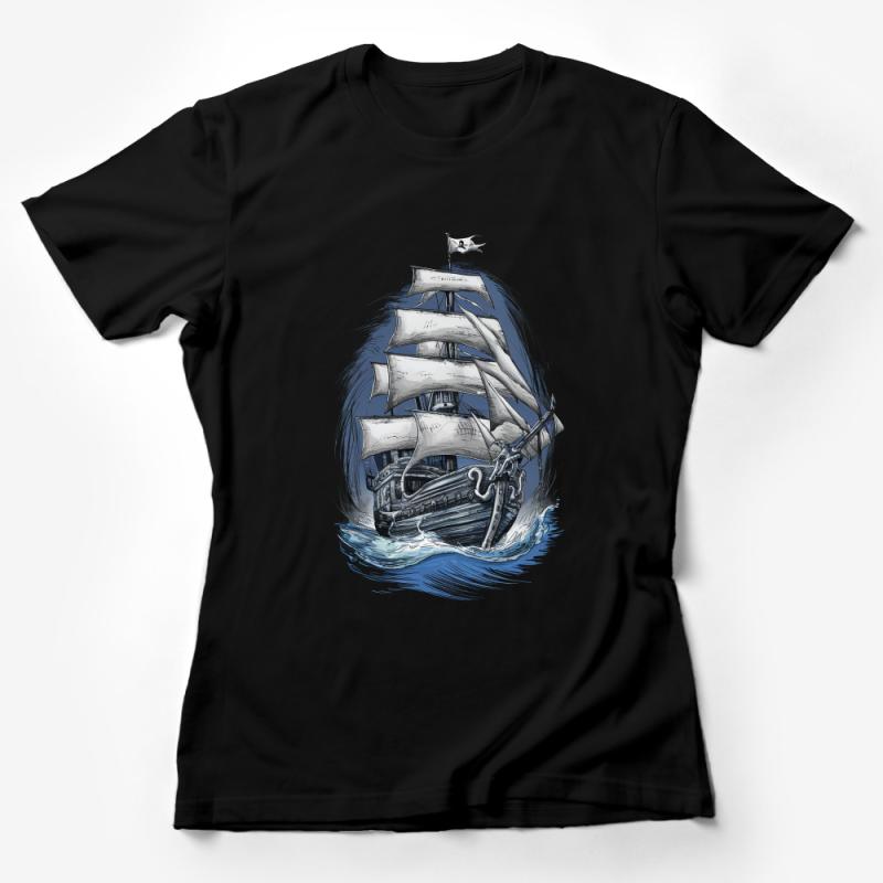 Nautical Ship Graphic T-Shirt, Vintage Sailing Vessel Tee, Men's Sea Adventure Top, Ocean Explorer Cotton Shirt, Gift for Sailors Female T-Shirt