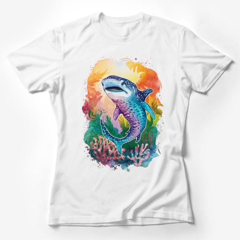 Watercolor Whale Shark T-Shirt, Ocean Life Tee, Marine Animal Lover Top, Unisex Adult Clothing, Vibrant Sea Creature Apparel Female T-Shirt