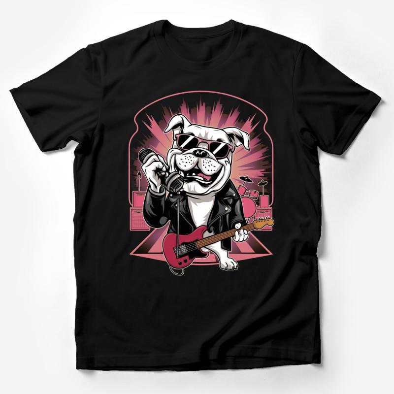 Cool Bulldog Musician T-Shirt, Funny Dog Playing Guitar Graphic Tee, Music Lover Gift, Unique Cartoon Animal Shirt Design Male T-Shirt