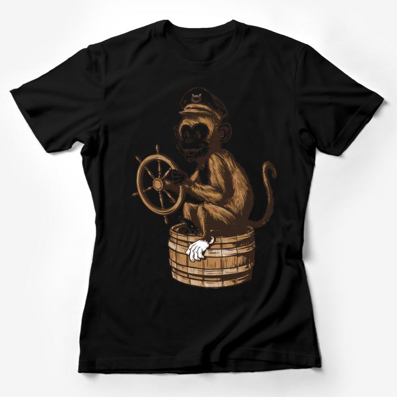 Nautical Monkey Captain T-Shirt, Vintage Style Sailing Graphic Tee, Unisex Adventure Maritime Shirt, Unique Gift for Sailors Female T-Shirt