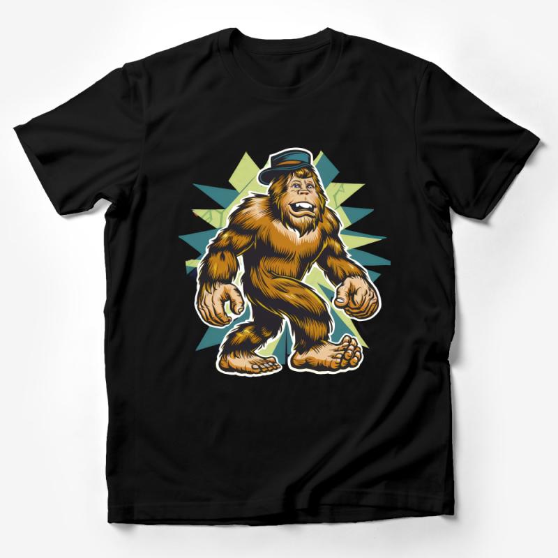 Unique Vintage-Style Bigfoot with Top Hat Graphic T-Shirt - Quirky Mystical Creature Apparel Male T-Shirt