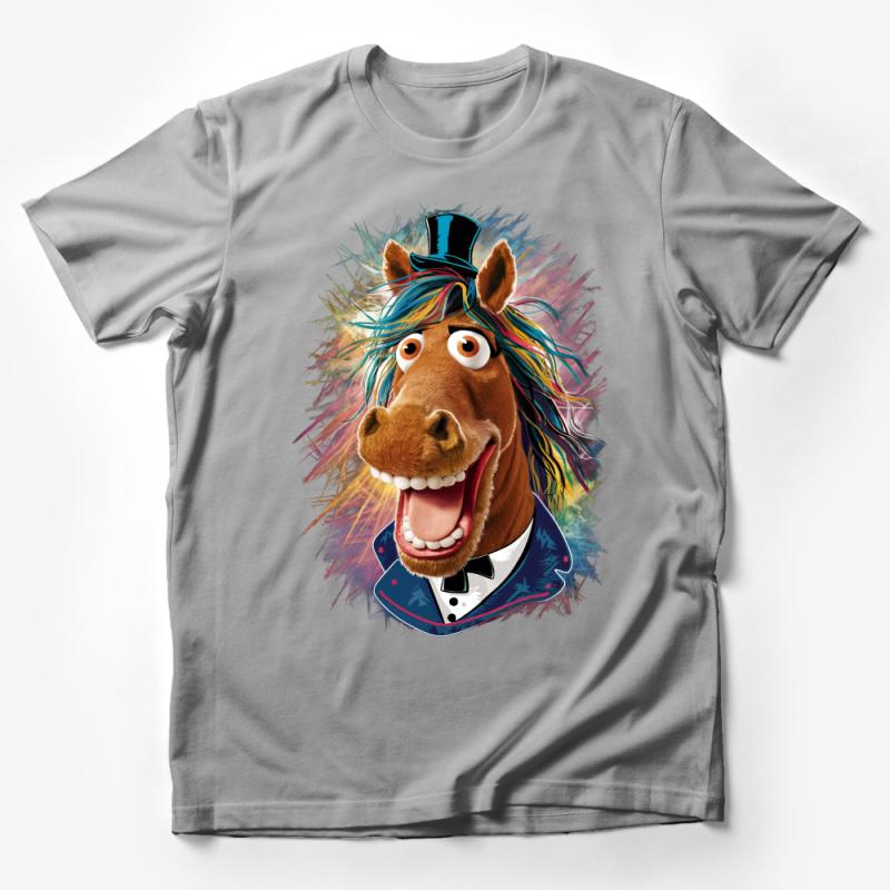 Funky Horse Graphic Tee, Colorful Animal in Suit, Whimsical T-Shirt, Unisex Party Animal Shirt, Unique Gift for Friends Male T-Shirt