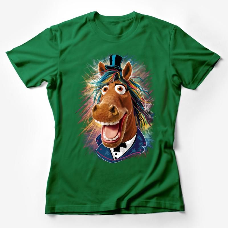 Funky Horse Graphic Tee, Colorful Animal in Suit, Whimsical T-Shirt, Unisex Party Animal Shirt, Unique Gift for Friends Female T-Shirt